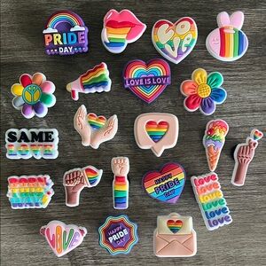 JIBBITZ. New PRIDE. Set of 21. Super bright and cute. Fits Crocs & similar. 🌈🌈